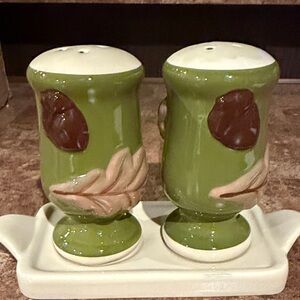 Anthropologie green salt and pepper shakers fall edition brand new